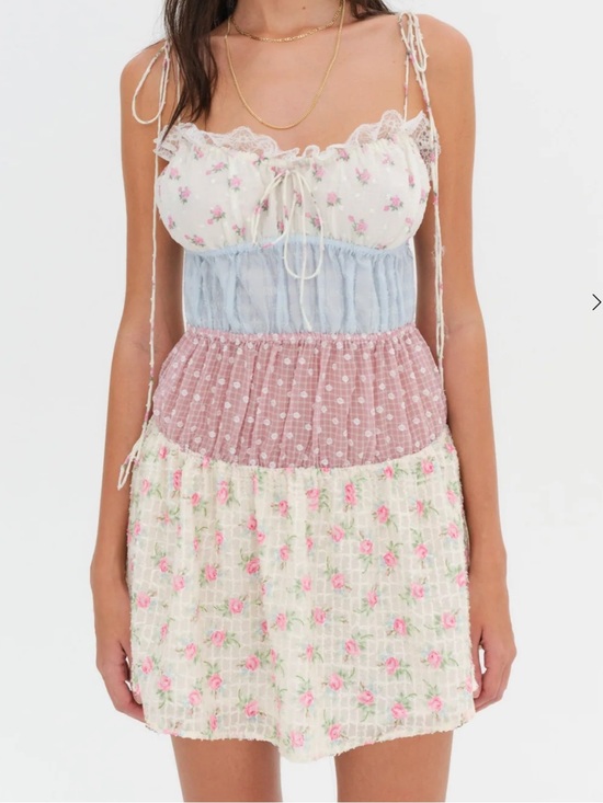 For Love And Lemons Dresses & Skirts - For Love And Lemons Pastel Patchwork Floral Tie-Shoulder Mini Dress